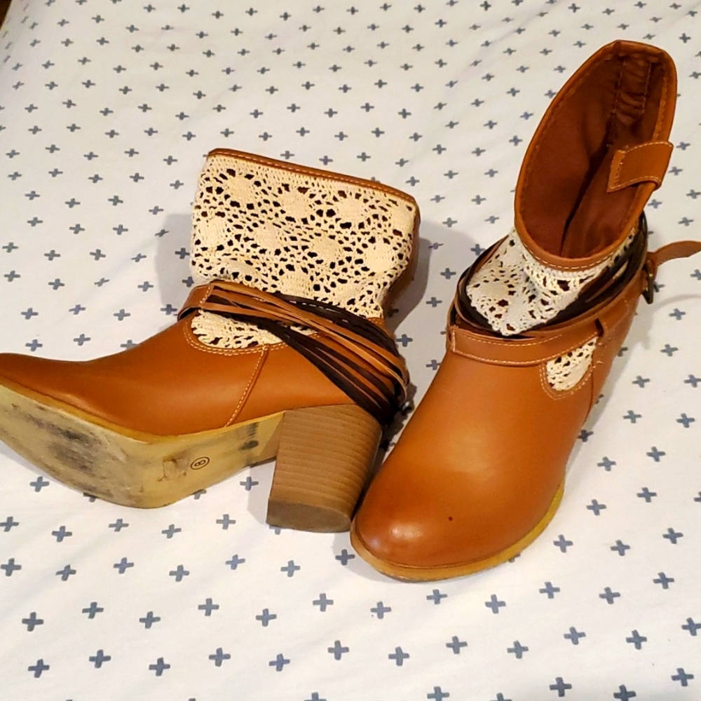 Crocheted and leather like boots
